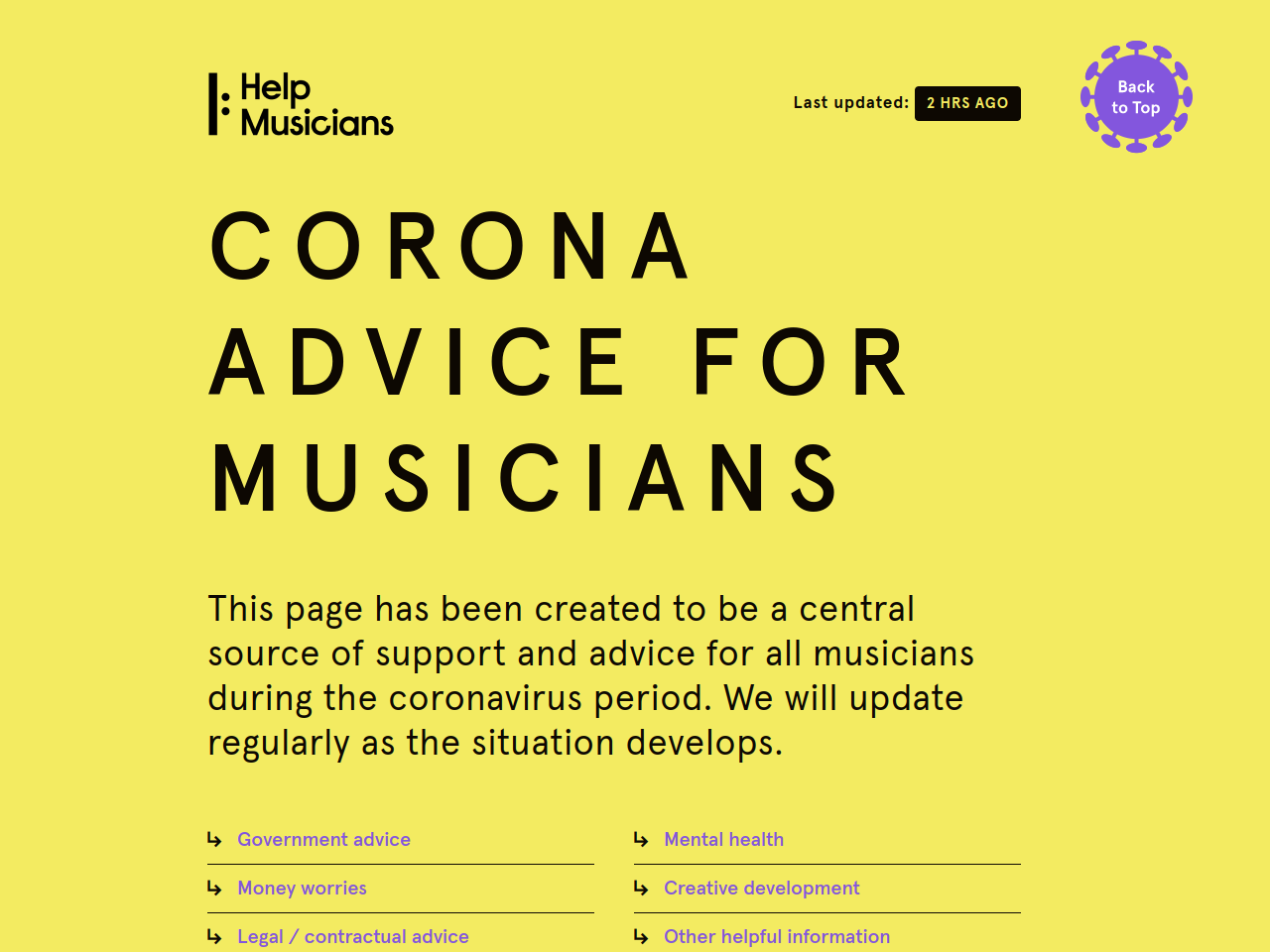 Corona Musicians – – Advice and Support from Help Musicians UK